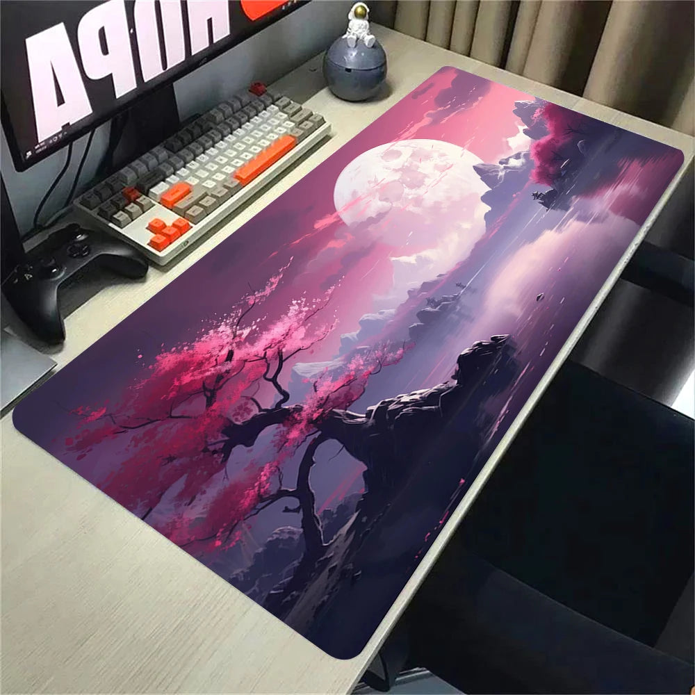 Landscape Pink Sakura Table Pads Anime Mouse Pad Pc Gaming Desk Mat Carpet for Mouse Ped Office Mousepad Xxl Keyboard Long Pads