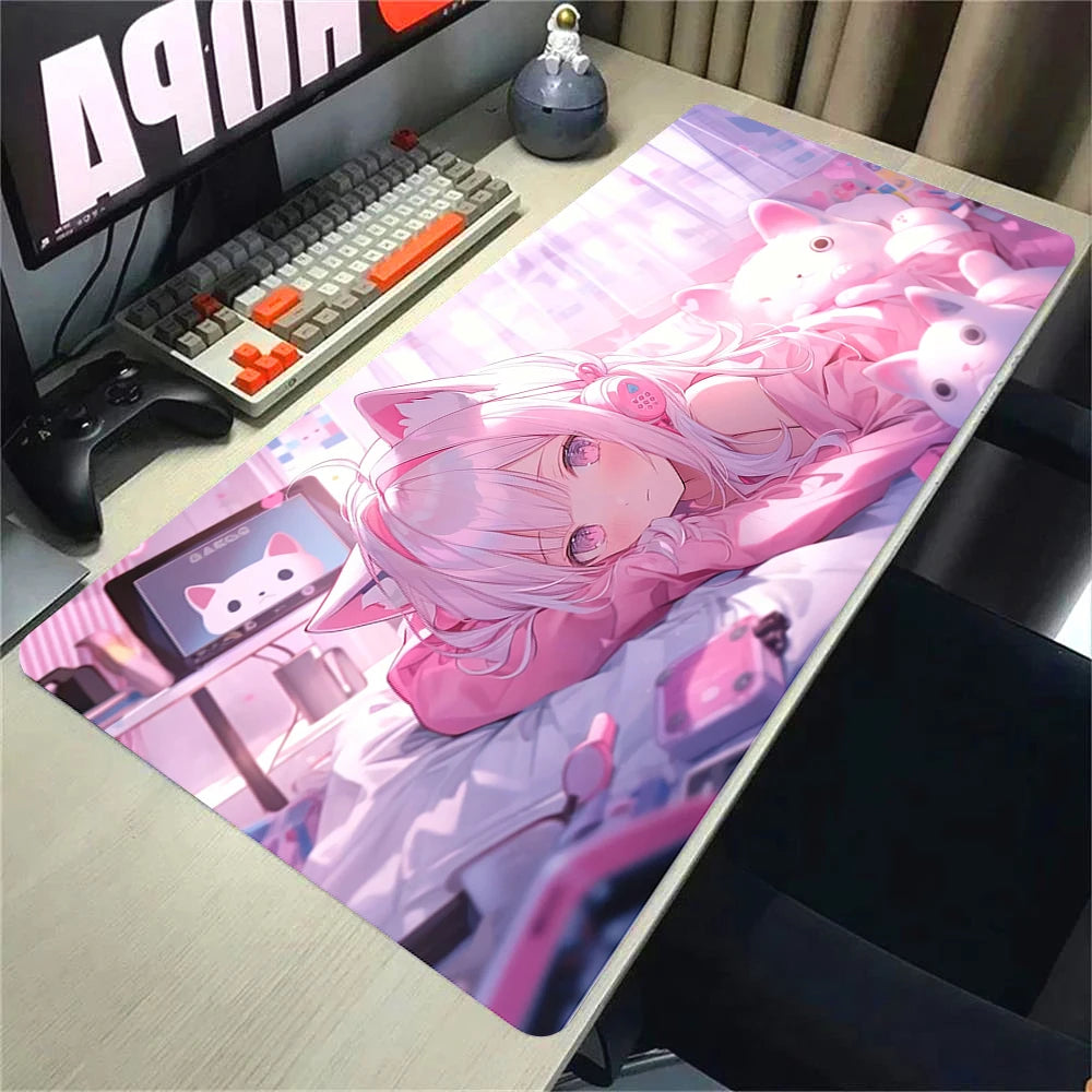 Kawaii Girl & Cat Desk Mat