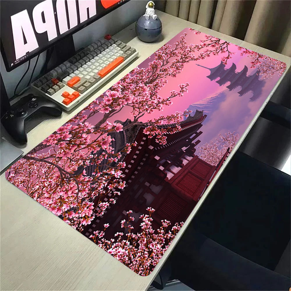Landscape Pink Sakura Table Pads Anime Mouse Pad Pc Gaming Desk Mat Carpet for Mouse Ped Office Mousepad Xxl Keyboard Long Pads