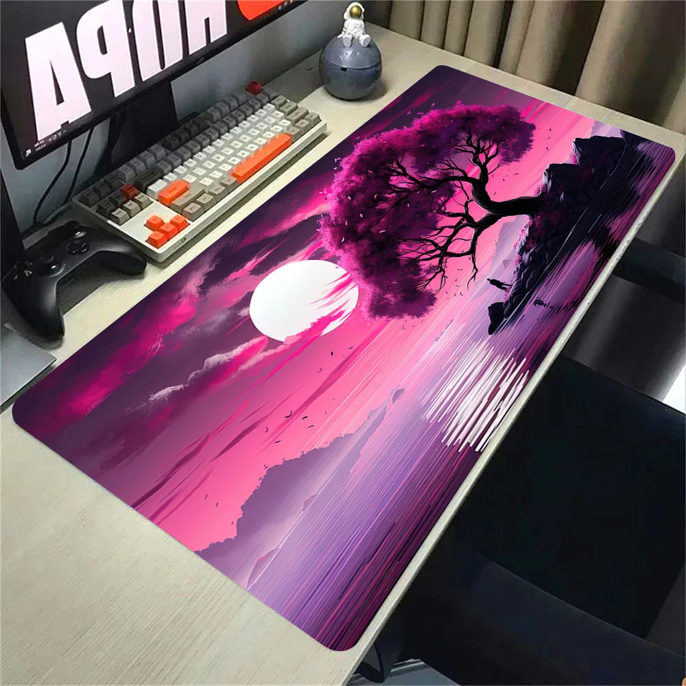 Landscape Pink Sakura Table Pads Anime Mouse Pad Pc Gaming Desk Mat Carpet for Mouse Ped Office Mousepad Xxl Keyboard Long Pads