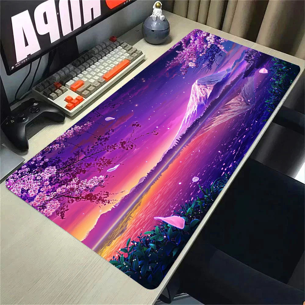Landscape Pink Sakura Table Pads Anime Mouse Pad Pc Gaming Desk Mat Carpet for Mouse Ped Office Mousepad Xxl Keyboard Long Pads