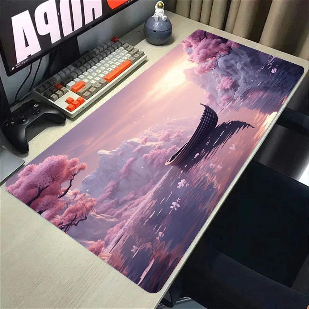 Landscape Pink Sakura Table Pads Anime Mouse Pad Pc Gaming Desk Mat Carpet for Mouse Ped Office Mousepad Xxl Keyboard Long Pads