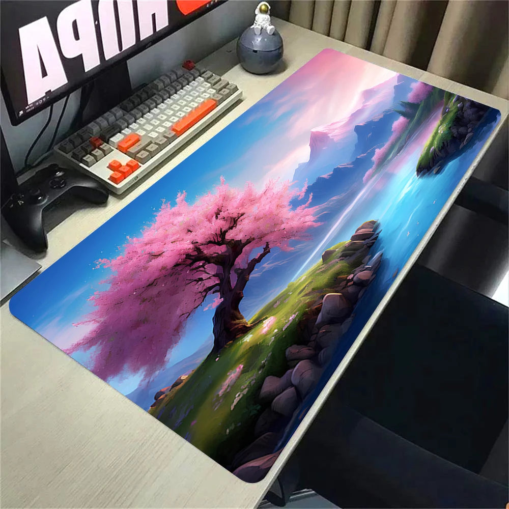 Landscape Pink Sakura Table Pads Anime Mouse Pad Pc Gaming Desk Mat Carpet for Mouse Ped Office Mousepad Xxl Keyboard Long Pads