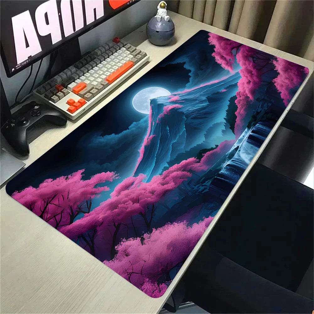 Landscape Pink Sakura Table Pads Anime Mouse Pad Pc Gaming Desk Mat Carpet for Mouse Ped Office Mousepad Xxl Keyboard Long Pads