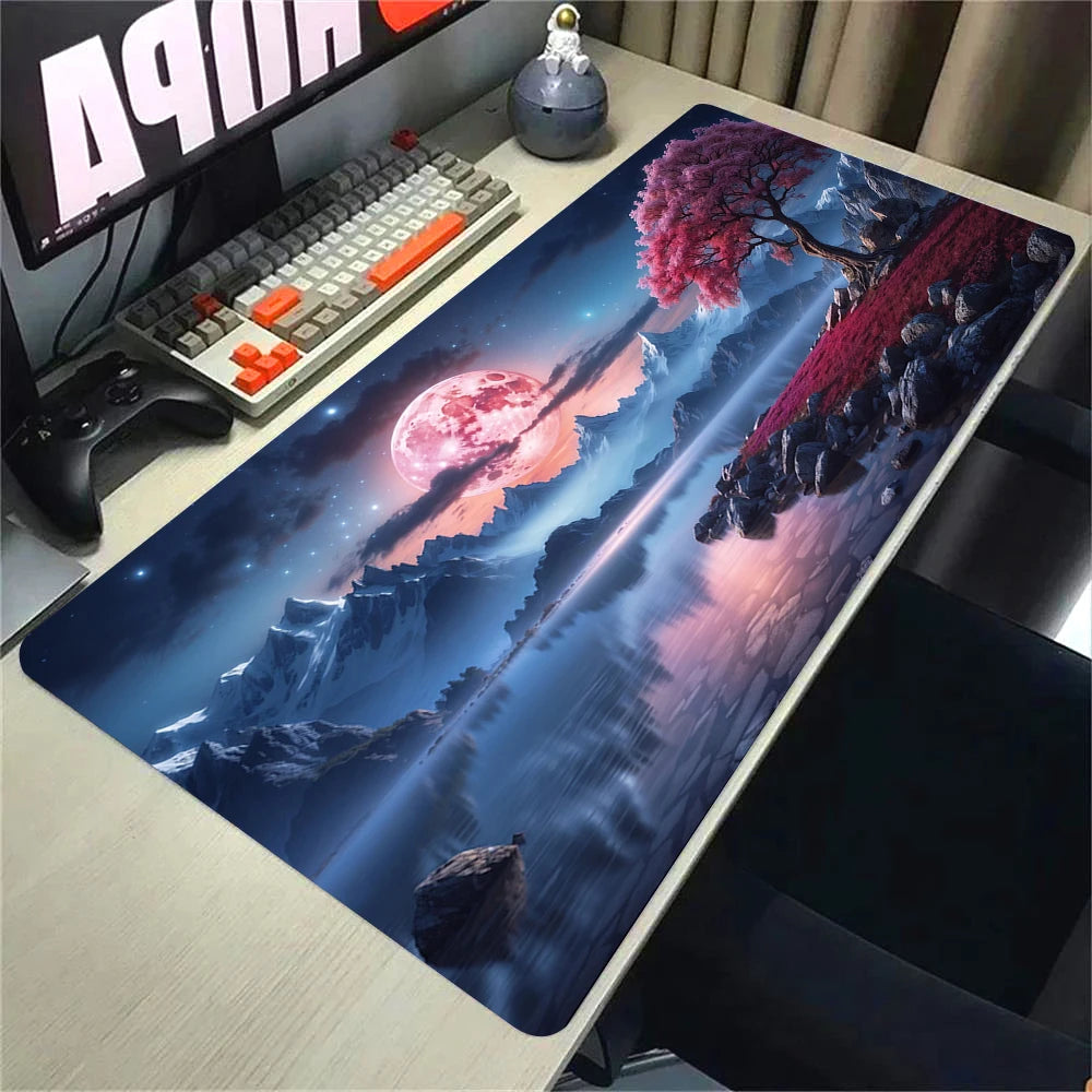 Landscape Pink Sakura Table Pads Anime Mouse Pad Pc Gaming Desk Mat Carpet for Mouse Ped Office Mousepad Xxl Keyboard Long Pads