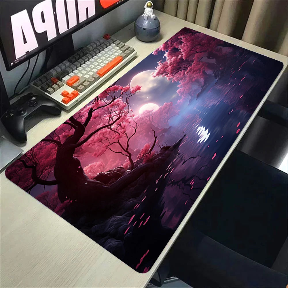 Landscape Pink Sakura Table Pads Anime Mouse Pad Pc Gaming Desk Mat Carpet for Mouse Ped Office Mousepad Xxl Keyboard Long Pads