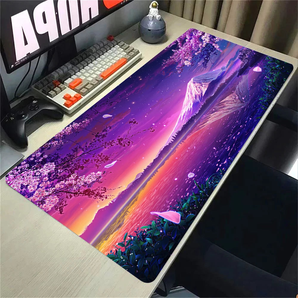 Landscape Pink Sakura Table Pads Anime Mouse Pad Pc Gaming Desk Mat Carpet for Mouse Ped Office Mousepad Xxl Keyboard Long Pads