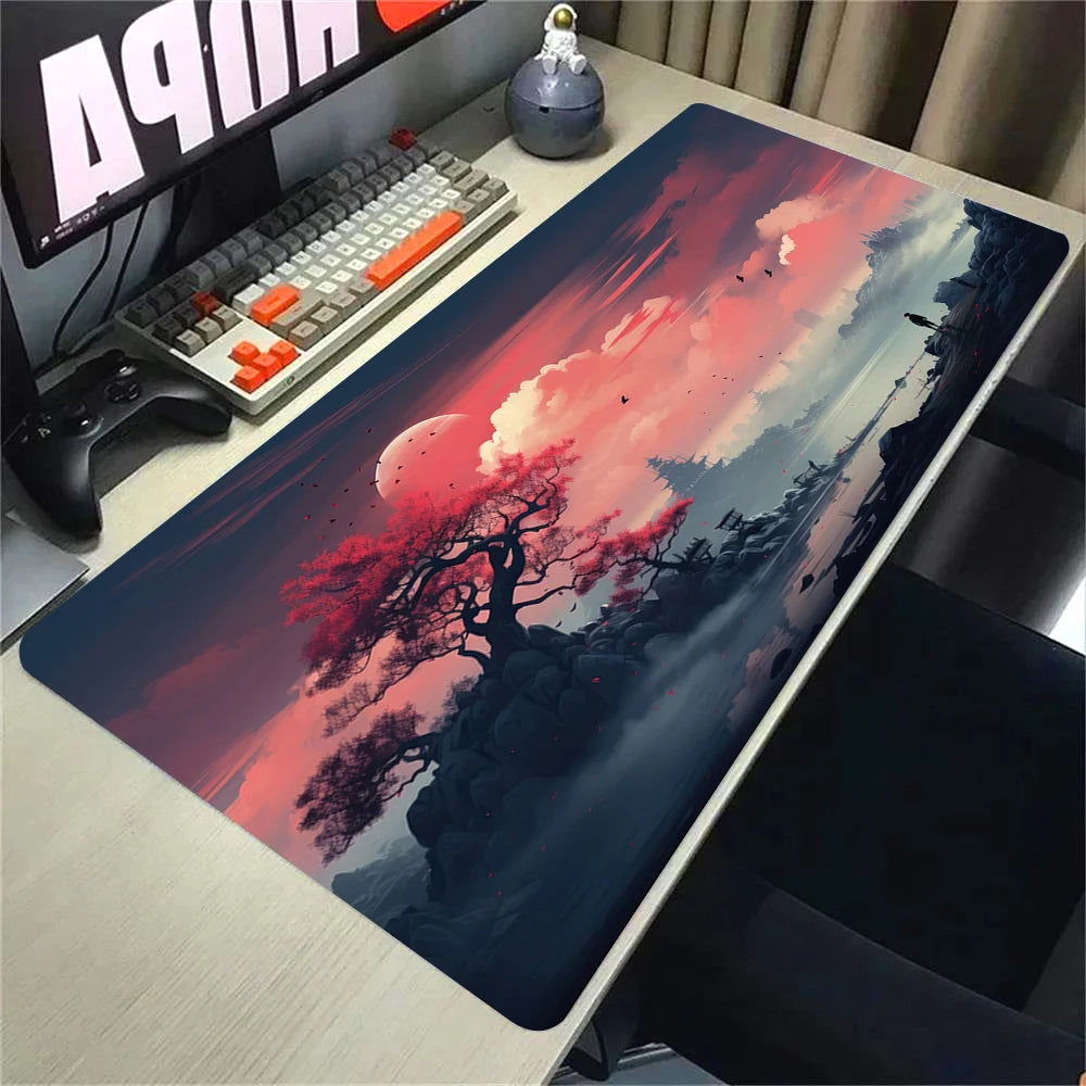 Landscape Pink Sakura Table Pads Anime Mouse Pad Pc Gaming Desk Mat Carpet for Mouse Ped Office Mousepad Xxl Keyboard Long Pads