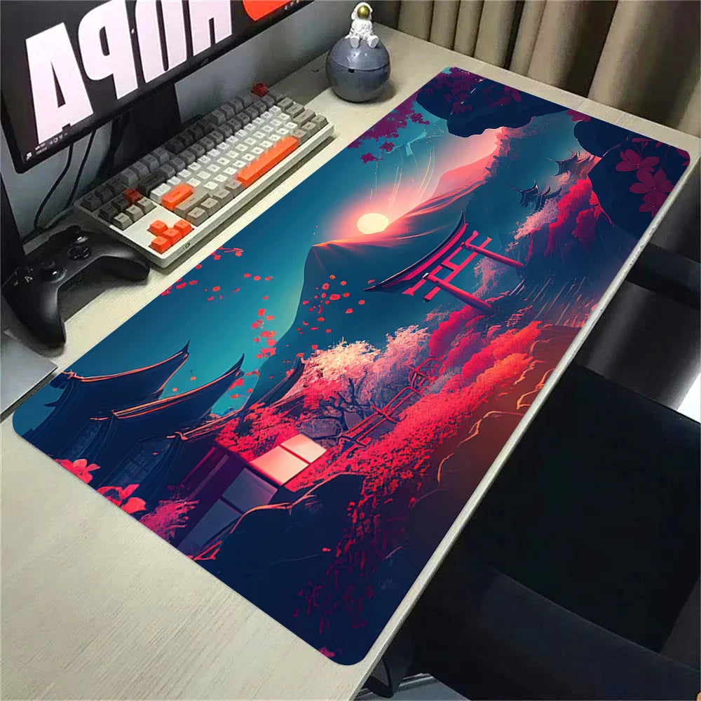 Landscape Pink Sakura Table Pads Anime Mouse Pad Pc Gaming Desk Mat Carpet for Mouse Ped Office Mousepad Xxl Keyboard Long Pads