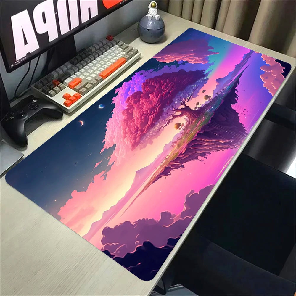 Landscape Pink Sakura Table Pads Anime Mouse Pad Pc Gaming Desk Mat Carpet for Mouse Ped Office Mousepad Xxl Keyboard Long Pads